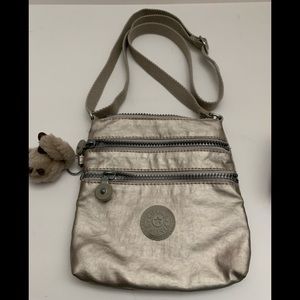 KIPLING Metallic Grey Small Crossbody with Monkey